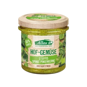 Ekologiška daržovių užtepėlė su špinatais ir kedro riešutais, be glitimo | Allos (135 g)