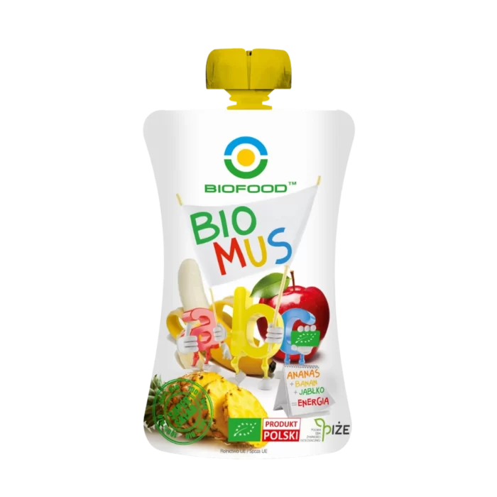 Ekologiška ananasų, bananų ir obuolių tyrelė | Bio Food (90 g)