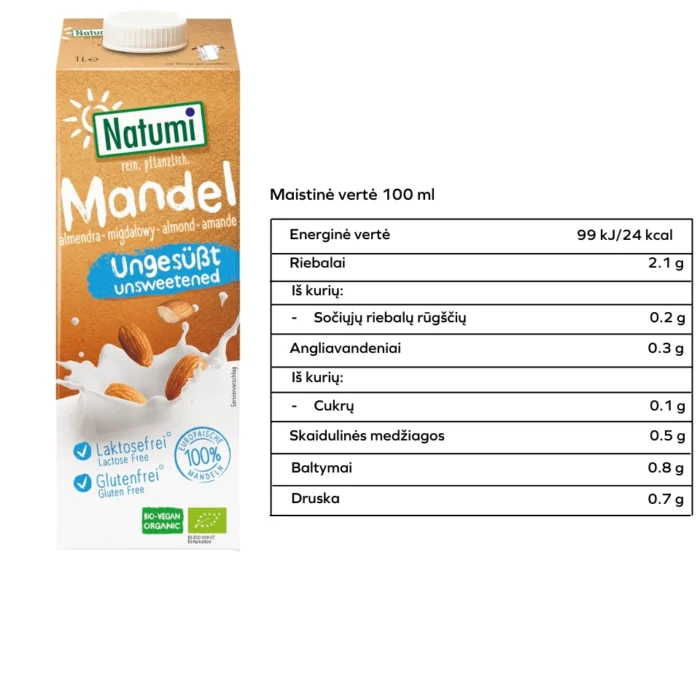 Ekologiškas migdolų gėrimas, be pridėtinio cukraus ir be glitimo | Natumi (1l)