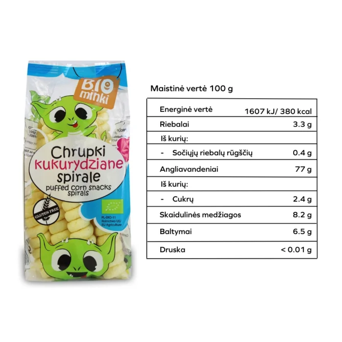 Ekologiškos kukurūzų spiralės, be glitimo | Biomines (60 g)