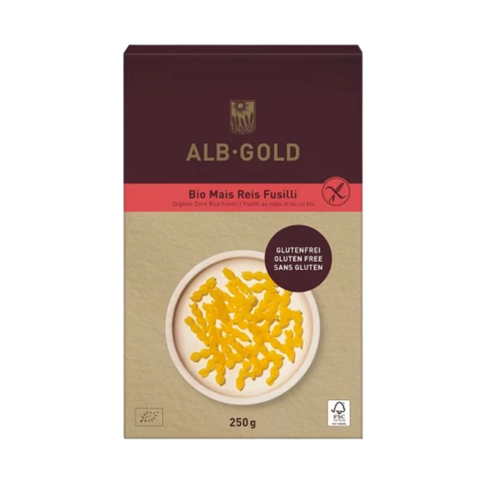 Ekologiški kukurūzų - grikių makarai FUSILLI, be gliuteno | Alb Gold (250 g)