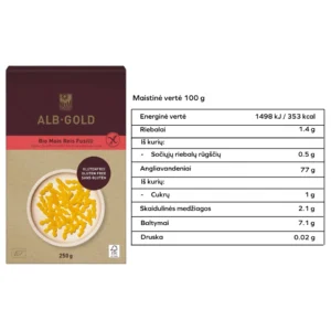 Ekologiški kukurūzų - grikių makarai FUSILLI, be gliuteno | Alb Gold (250 g)
