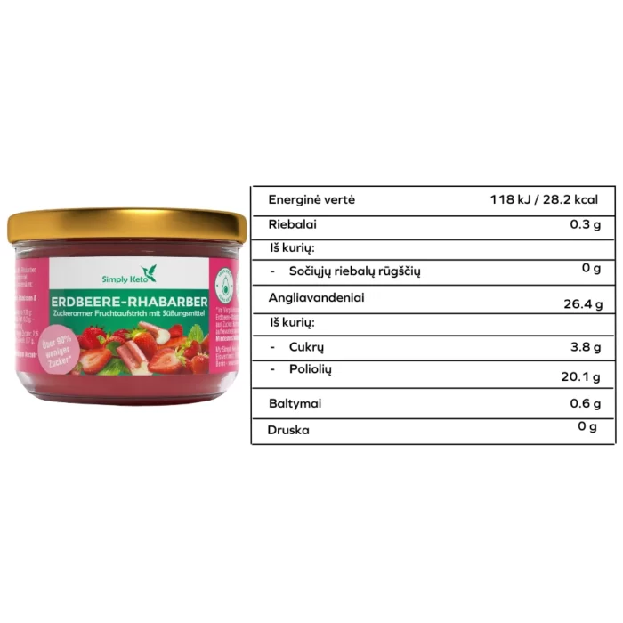 Rabarbarų ir braškių džemas su eritritoliu | Simply keto (230 g)