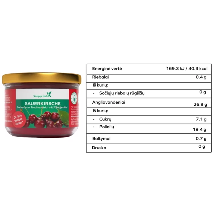 Vyšnių džemas su eritritoliu | Simply keto (230 g)
