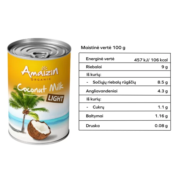 Ekologiškas kokosų pienas (9% riebumo) | Amaizin (400 ml)