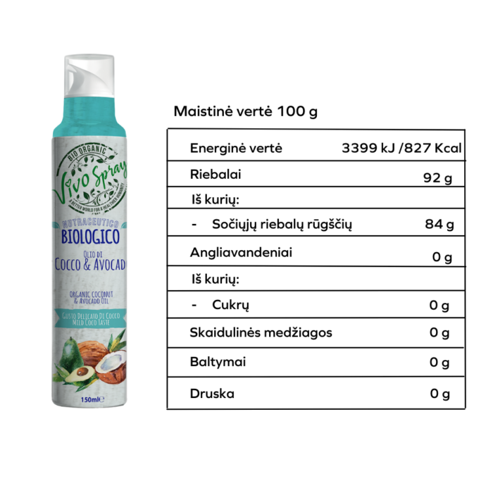 Ekologiškas purškiamas kokosų ir avokadų aliejus | Vivo Spray (150 ml)
