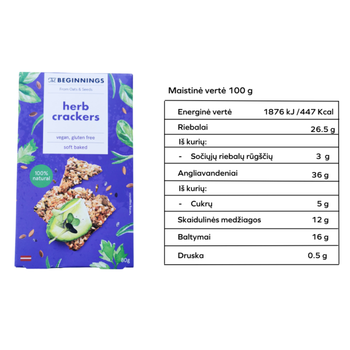 Sėklų krekeriai su žolelėmis, 100% natūralūs, be glitimo | The Begginings (80 g)