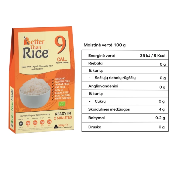 Ekologiški ryžiai iš Konjaco šaknies, be glitimo | Better Than Foods (385 g)