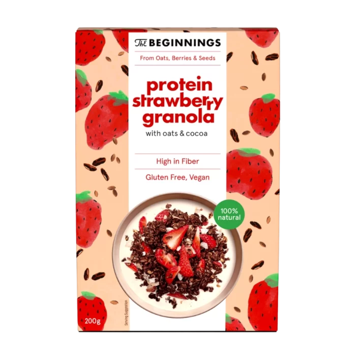 Baltymininė granola su braškėmis, 100% natūrali, be glitimo | The Begginings (200 g)