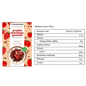 Baltymininė granola su braškėmis, 100% natūrali, be glitimo | The Begginings (200 g)