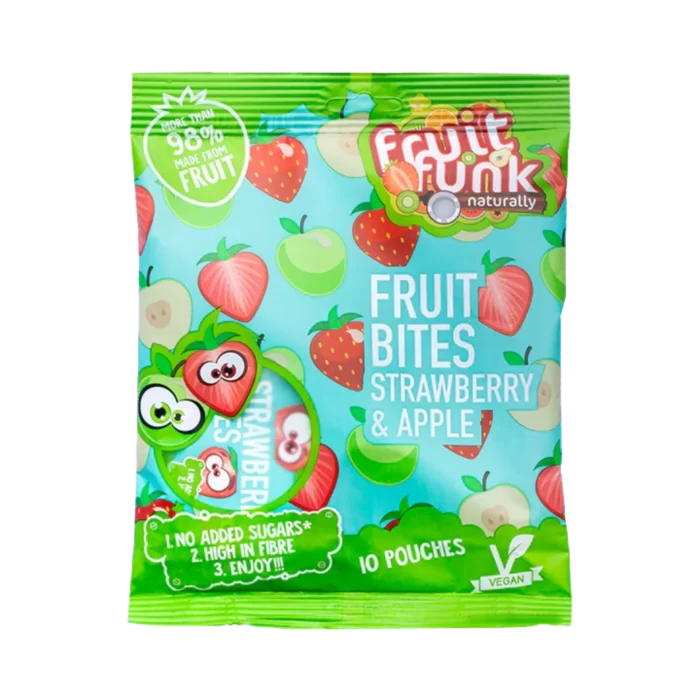 Obuolių ir braškių užkandis, be pridėtinio cukraus | Fruit Funk (10 x 10g)