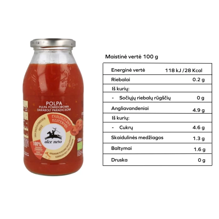 Ekologiška pomidorų padažas, be glitimo | ALCE NERO (500 g)