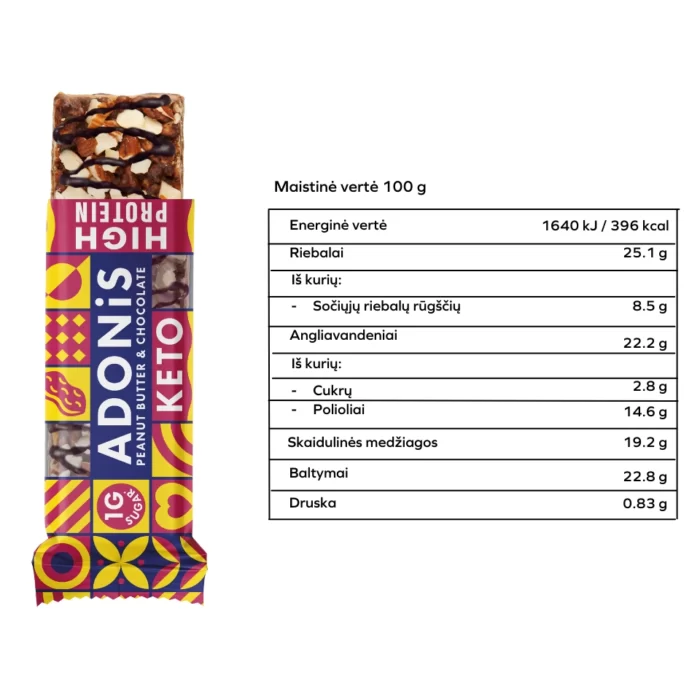 KETO žemės riešutų ir šokolado batonėlis | Adonis (45 g)