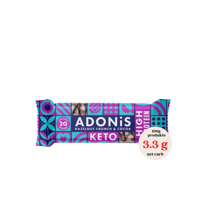 KETO lazdyno riešutų ir šokolado batonėlis | Adonis (45 g)