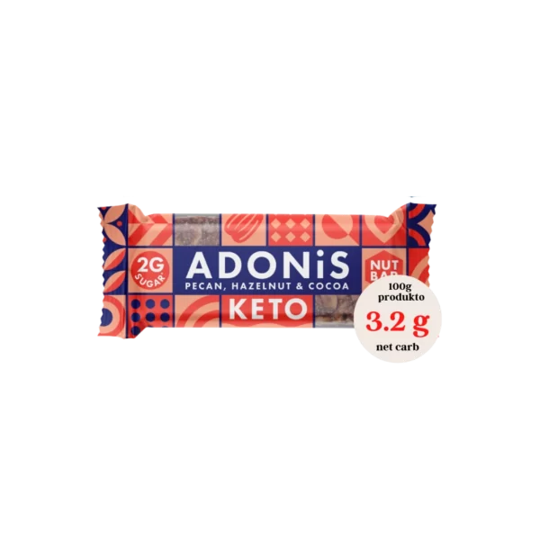 KETO pekano, lazdyno riešutų ir kakavos batonėlis | Adonis (35 g)