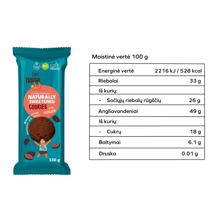 Ekologiški kakaviniai sausainiai pasaldinti agavos milteliais | Super Fudgio (130 g)