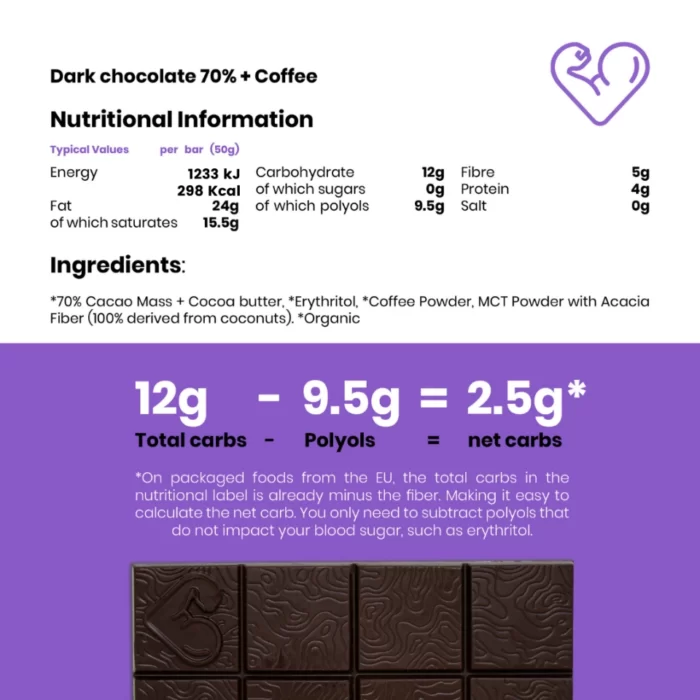 KETO 75% tamsus šokoladas su MCT aliejumi ir kava | Funky Fat Choc (50 g)