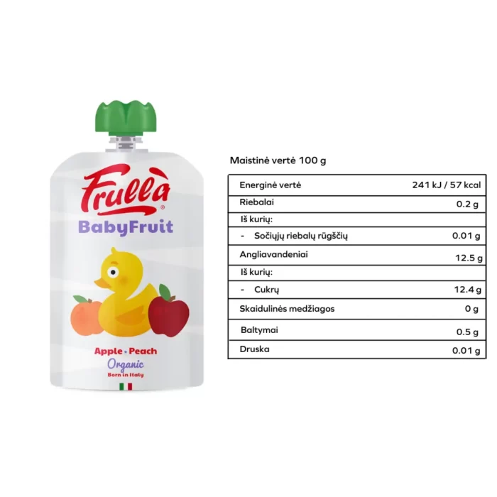 Obuolių ir persikų tyrelė, be glitimo, be pridėtinio cukraus | FRULLA (100 g)