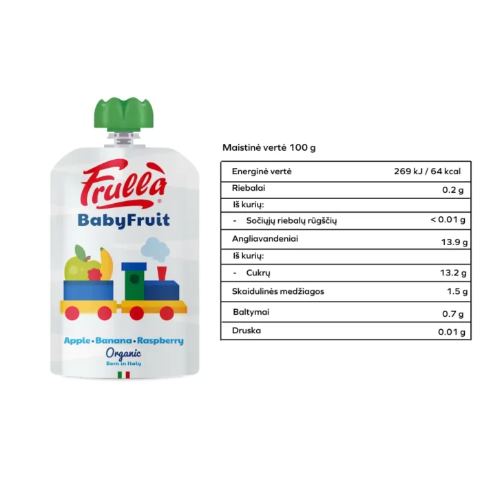 Obuolių, bananų ir aviečių tyrelė, be glitimo | FRULLA (100 g)