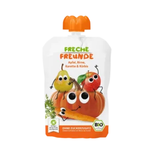 Ekologiška obuolių, kriaušių, morkų ir moliūgų tyrelė, be glitimo | FRECHE FREUNDE (100 g)