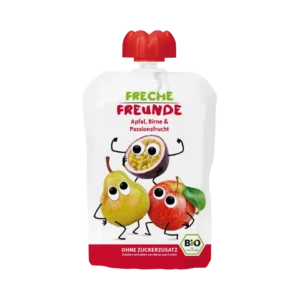 Ekologiška obuolių, kriaušių ir pasiflorų tyrelė, be glitimo | FRECHE FREUNDE (100 g)