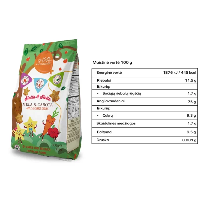 Ekologiški sausainiai su obuoliais ir morkomis | SOTTOLESTELLE (300 g)