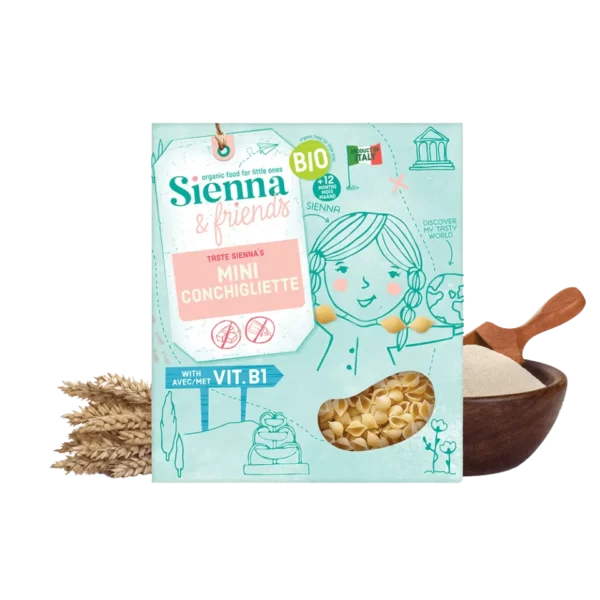 Vaikiški makaronai MINI CONCHIGLIETTE, be pridėtinio cukraus | Sienna&friends (300 g)