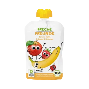 Ekologiška obuolių, bananų ir braškių tyrelė, be glitimo | FRECHE FREUNDE (100 g)