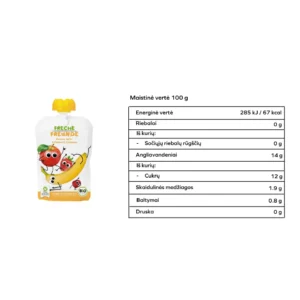 Ekologiška obuolių, bananų ir braškių tyrelė, be glitimo | FRECHE FREUNDE (100 g)