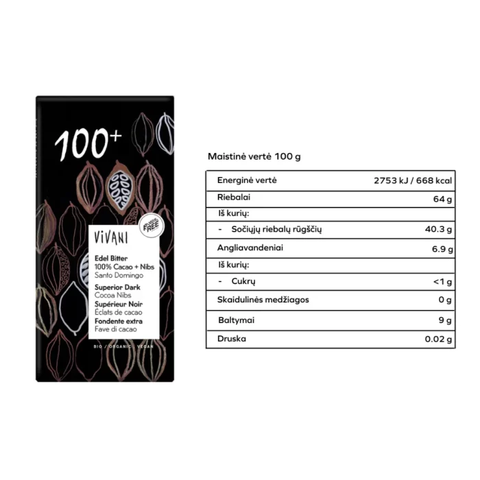 100% juodas šokoladas, be glitimo | VIVANI (80 g)