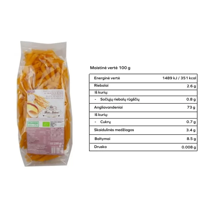 Ekologiški kukurūzų ir ryžių makaronai, be glitimo | Pasta Natura (250 g)
