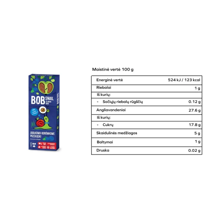 Obuolių ir mėlynių užkandis, be pridėtinio cukraus | Bob Snail (30 g)