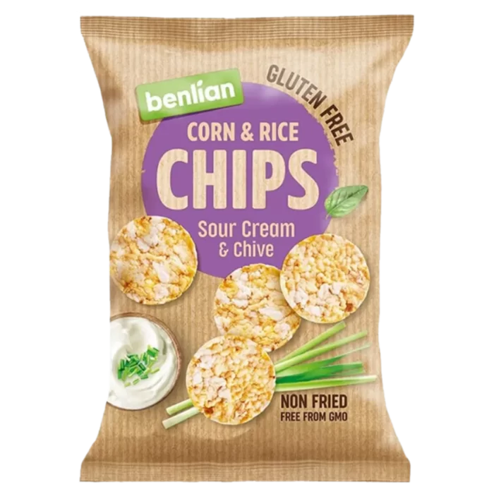 Kukurūzų ir ryžių traškučiai, grietinės ir česnakų skonio | Benlian (50 g)