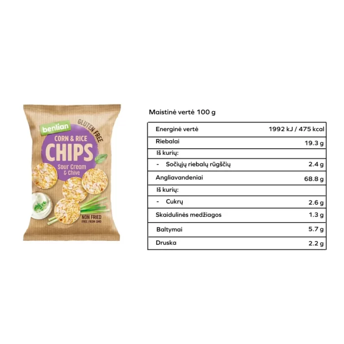 Kukurūzų ir ryžių traškučiai, grietinės ir česnakų skonio | Benlian (50 g)