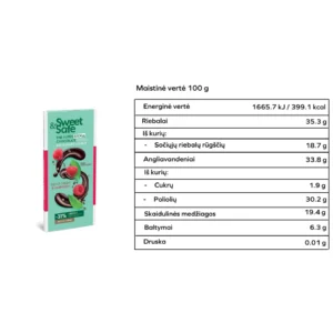 KETO desertinis šokoladas su avietėmis ir kanapių sėklomis | Sweet&Safe (90 g)