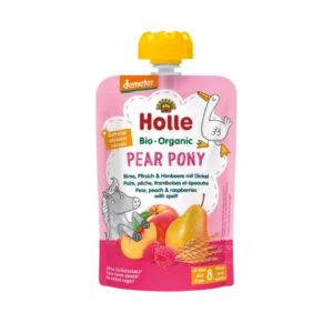 Ekologiška kriaušių, persikų, aviečių ir speltos tyrelė | Holle (100 g)