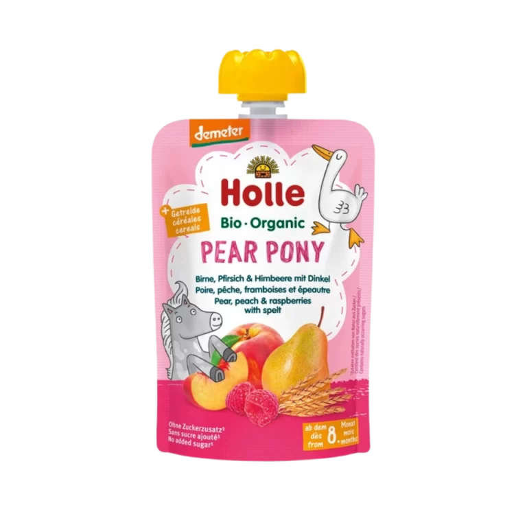 Ekologiška kriaušių, persikų, aviečių ir speltos tyrelė | Holle (100 g)