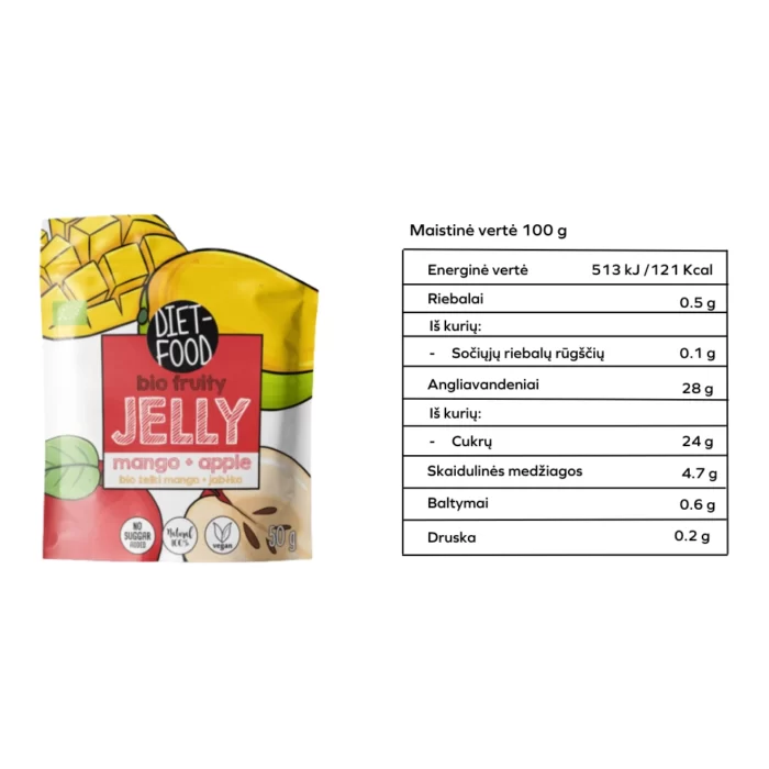Mango ir obuolių skonio juostelės, be dažiklių, be konservantų | DIET-FOOD (50 g)