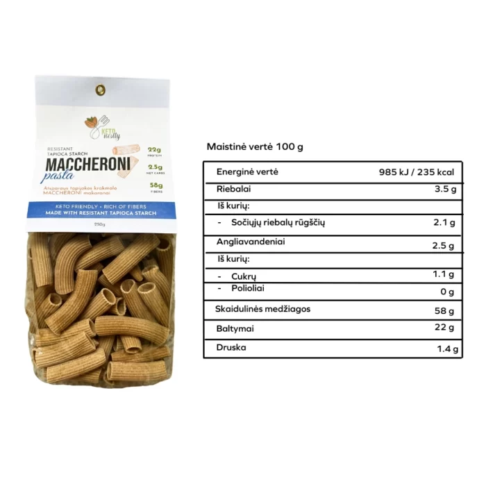 Atsparaus tapijokos krakmolo MACCHERONI makaronai | Ketonestly (250 g)