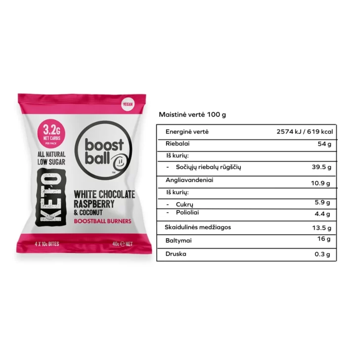 Aviečių ir baltojo šokolado KETO rutuliukai, be pridėtinio cukraus | Boost Ball (40 g)