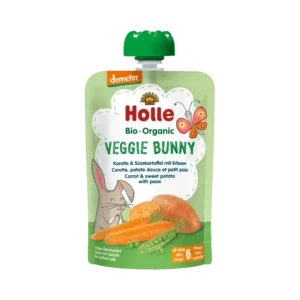 Ekologiška morkų, saldžiųjų bulvių ir žirnelių tyrelė | Holle (100 g)