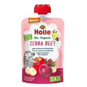 Ekologiška obuolių, bananų ir burokėlių tyrelė, be pridėtinio cukraus | HOLLE (100 g)