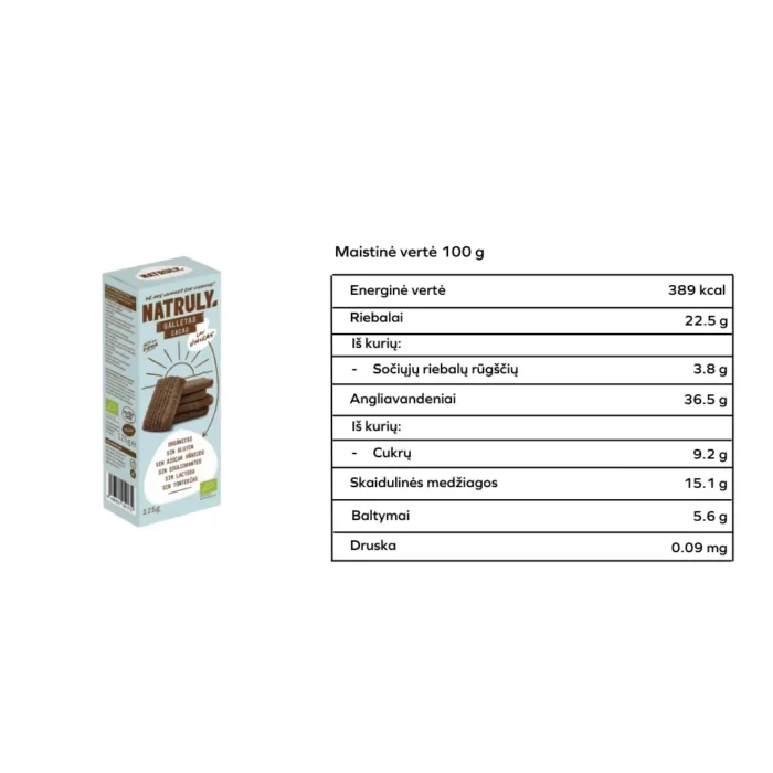 Kakavos skonio sausainiai, be glitimo | Natruly (125 g)