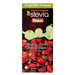 KETO juodas šokoladas su miško vaisiais ir stevija, be pridėtinio cukraus | Torras (125 g)