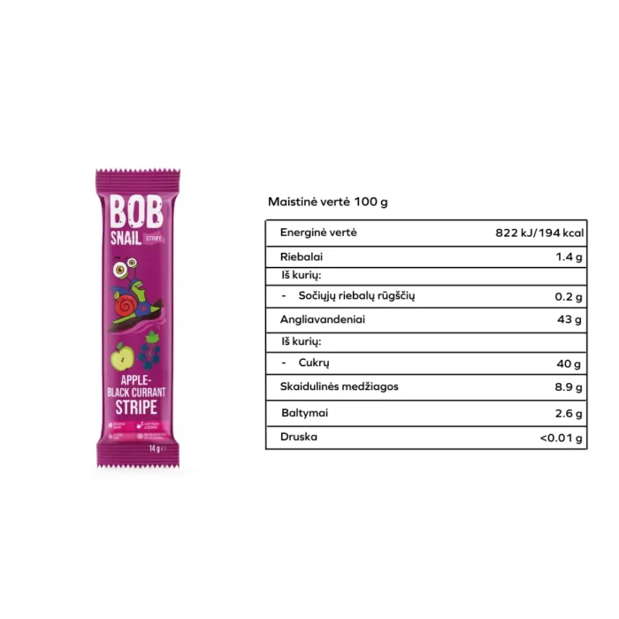 Obuolių ir juodųjų serbentų užkandis, be pridėtinio cukraus | Bob Snail (14 g)