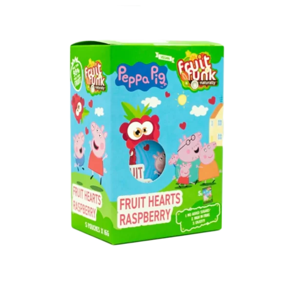 Peppa Pig aviečių skonio vaisių širdelės, be pridėtinio cukraus | FruitFunk (5x16 g)