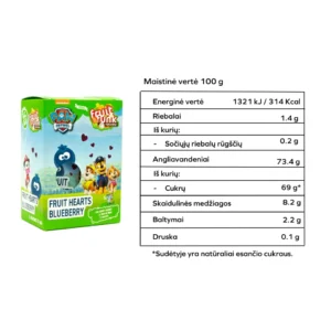 Paw Petrol mėlynių skonio vaisių širdelės, be pridėtinio cukraus | FruitFunk (5x16 g)