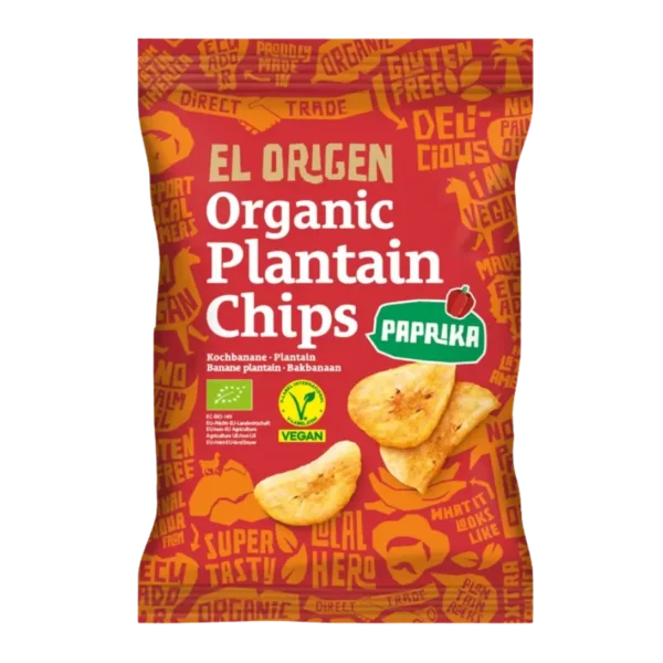 Ekologiški plantainio traškučiai su paprika | El Origen (80 g)