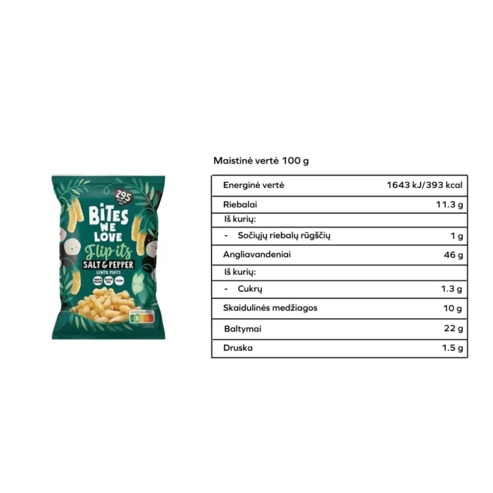 Ekologiški jūros druskos ir pipirų skonio lęšių kukurūzai | BITESWELOVE (75 g)