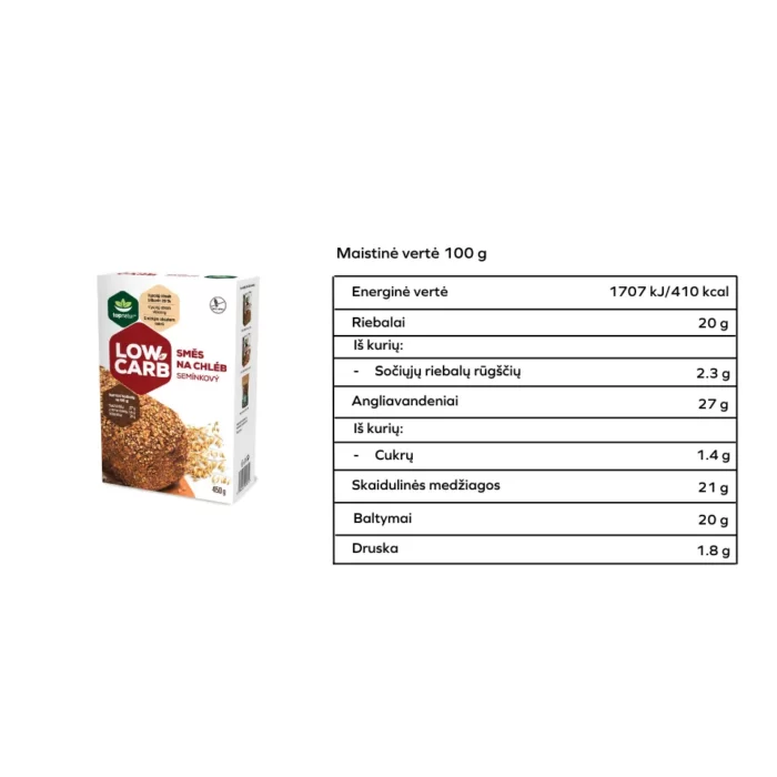 LOW CARB sėklų duonos mišinys | TopNatur (450 g)